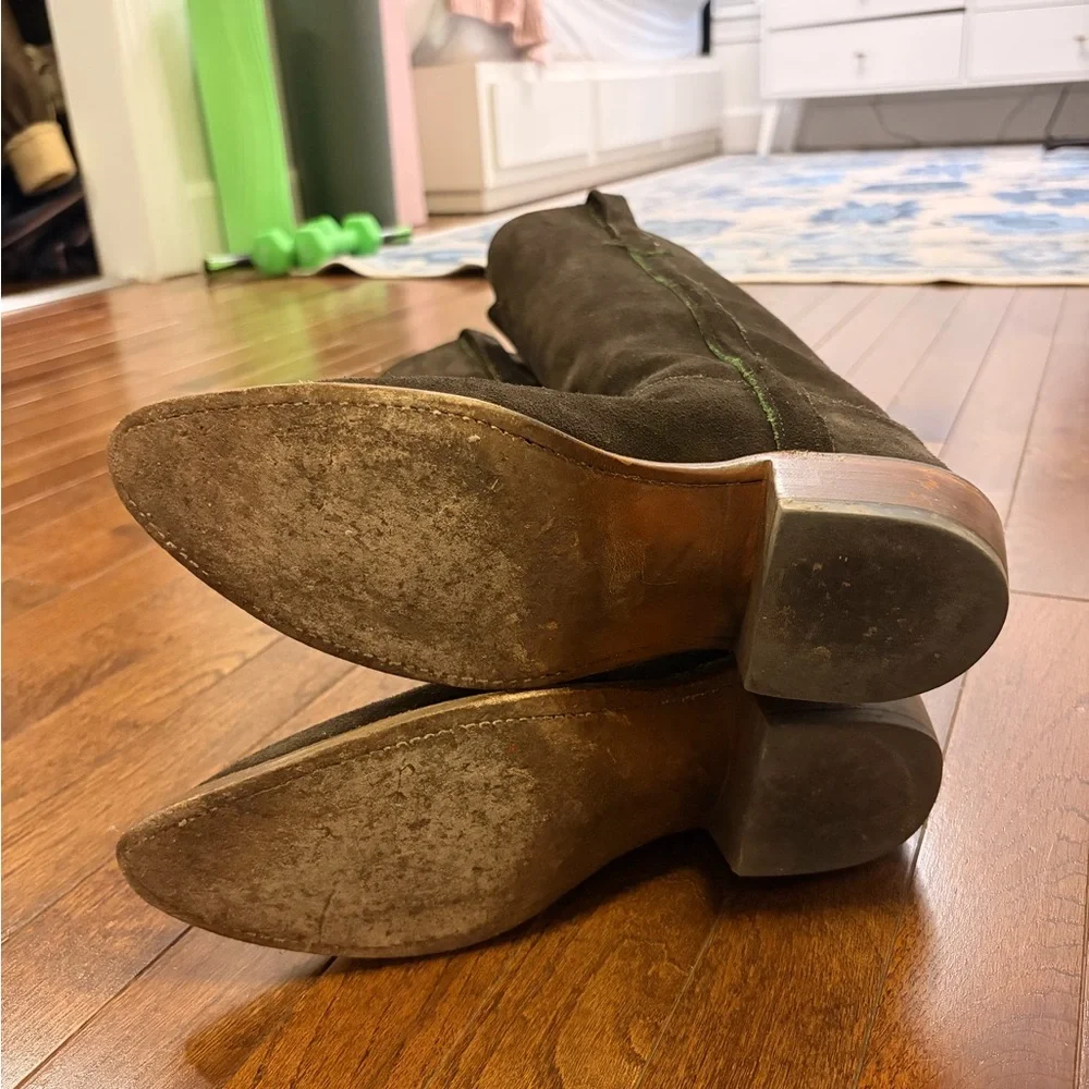 Lucchese Dark Brown Suede Edie boots with Green Stitching - Picture 11 of 11